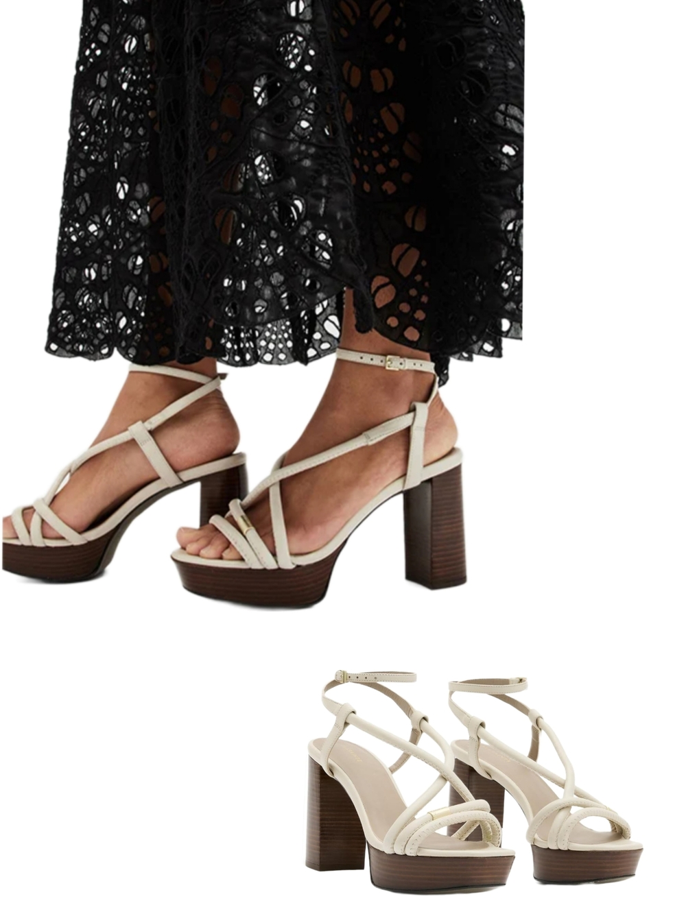 ALLSAINTS "Bella" Premium Goat Leather Square-Toe Platform Heel Strappy Sandal